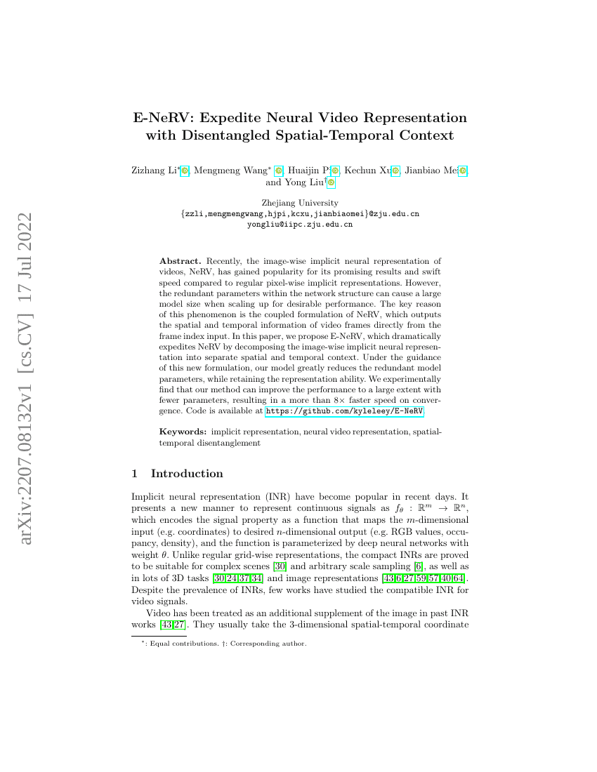 E-NeRV:通过解耦时空上下文加速神经视频表示