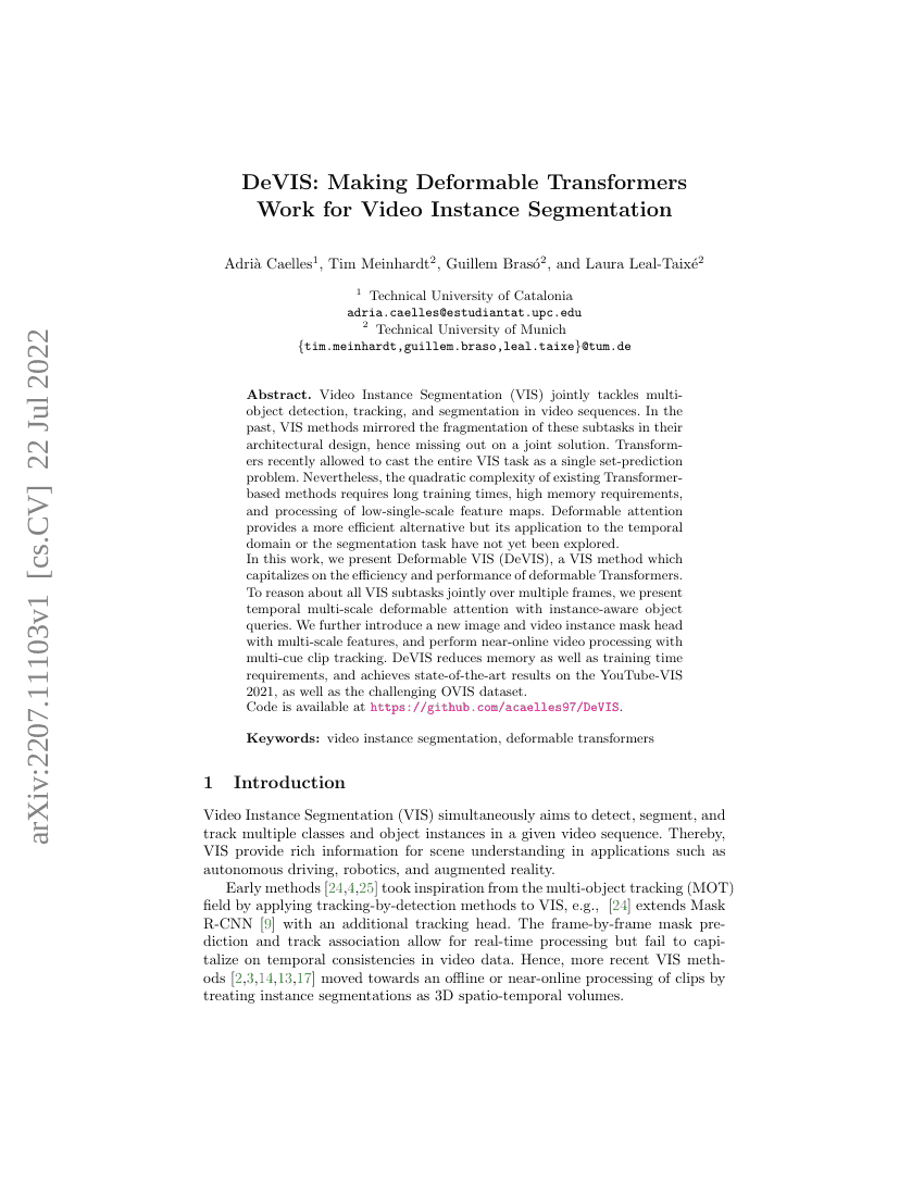 DeVIS:让可变形Transformer在视频实例分割中发挥作用