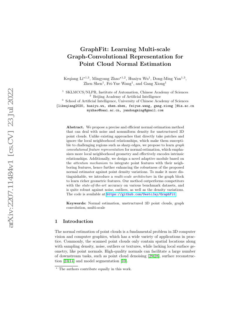 GraphFit:学习多尺度图卷积表示用于点云法向估计