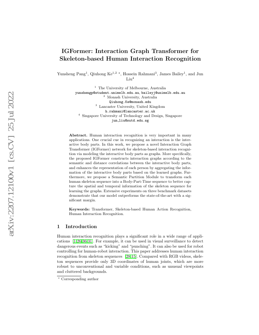 IGFormer:基于交互图的Transformer用于基于骨架的人体交互识别