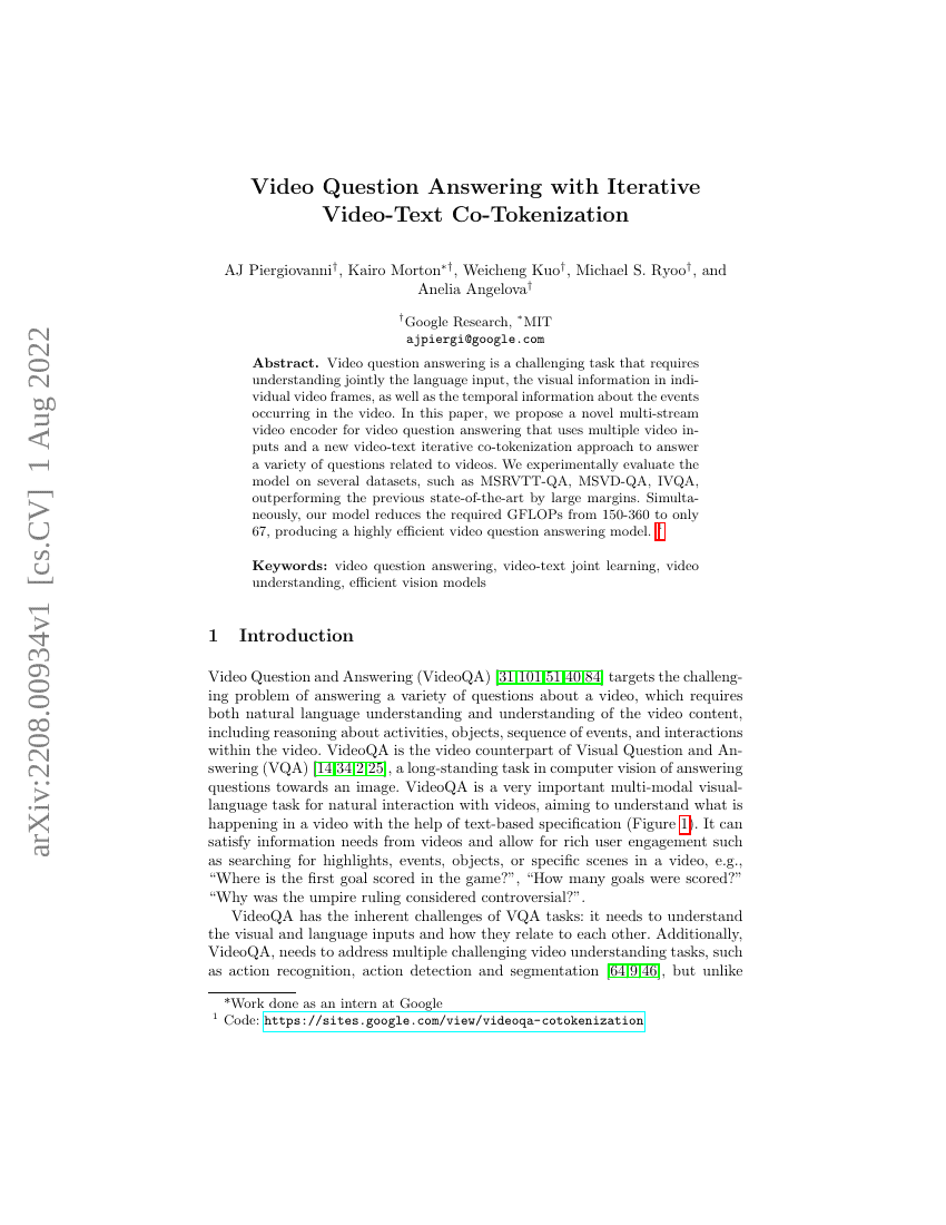 基于迭代视频-文本共分词的视频问答