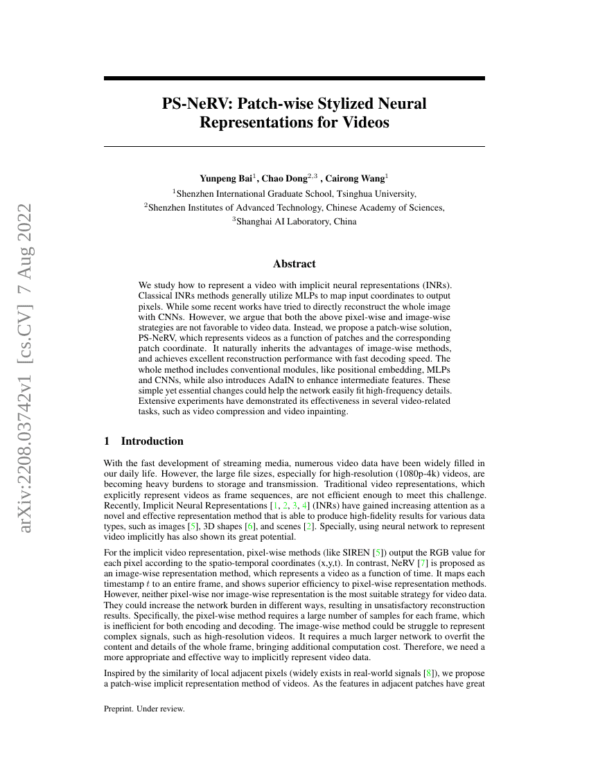 PS-NeRV:面向视频的逐块风格化神经表示