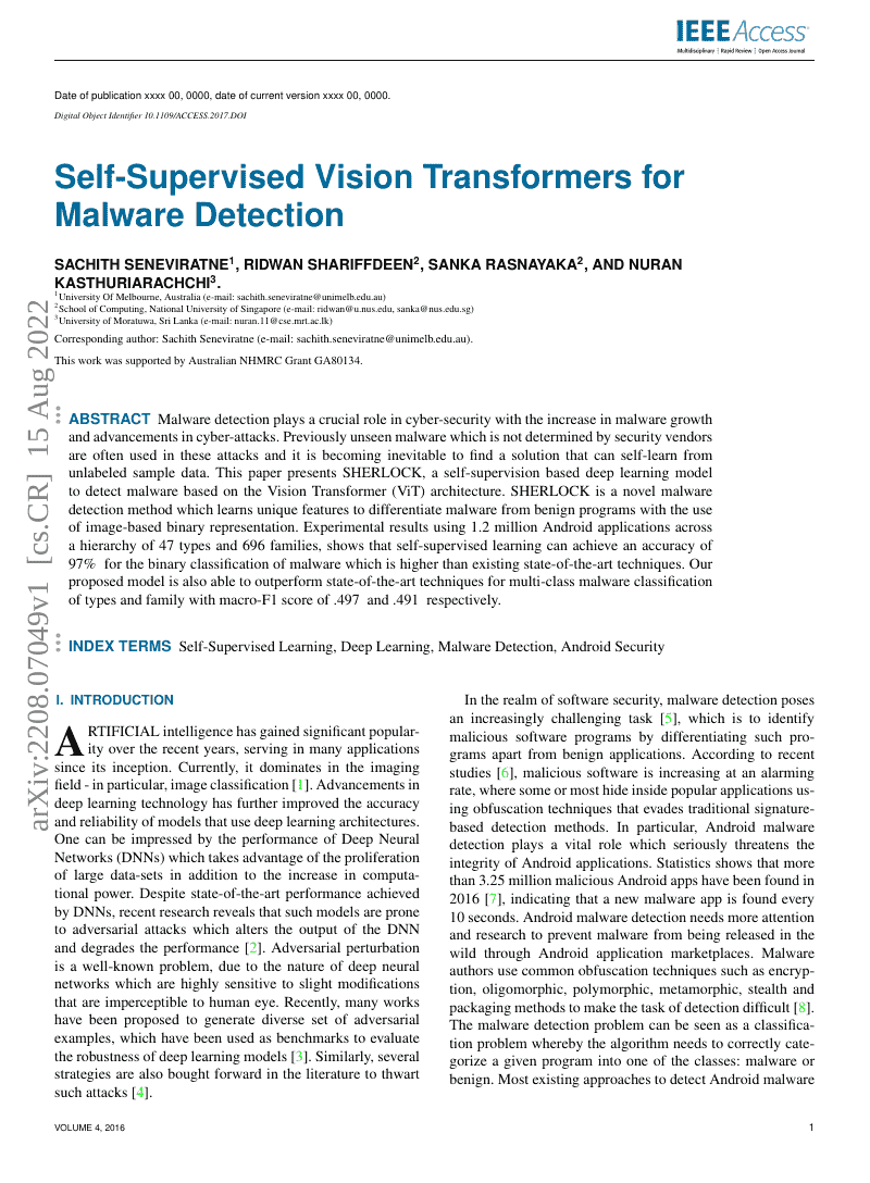 自监督视觉Transformer在恶意软件检测中的应用