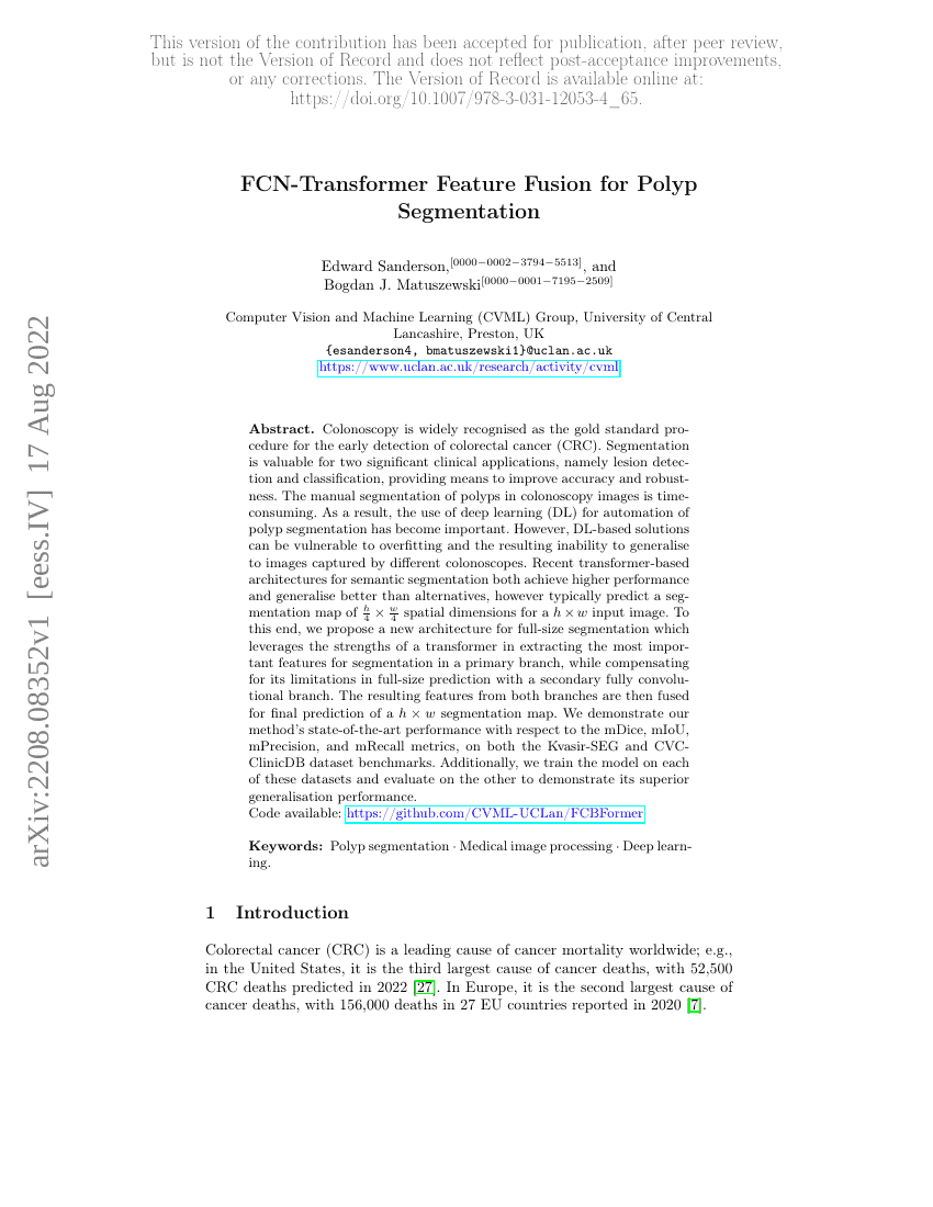 FCN-Transformer 特征融合用于息肉分割
