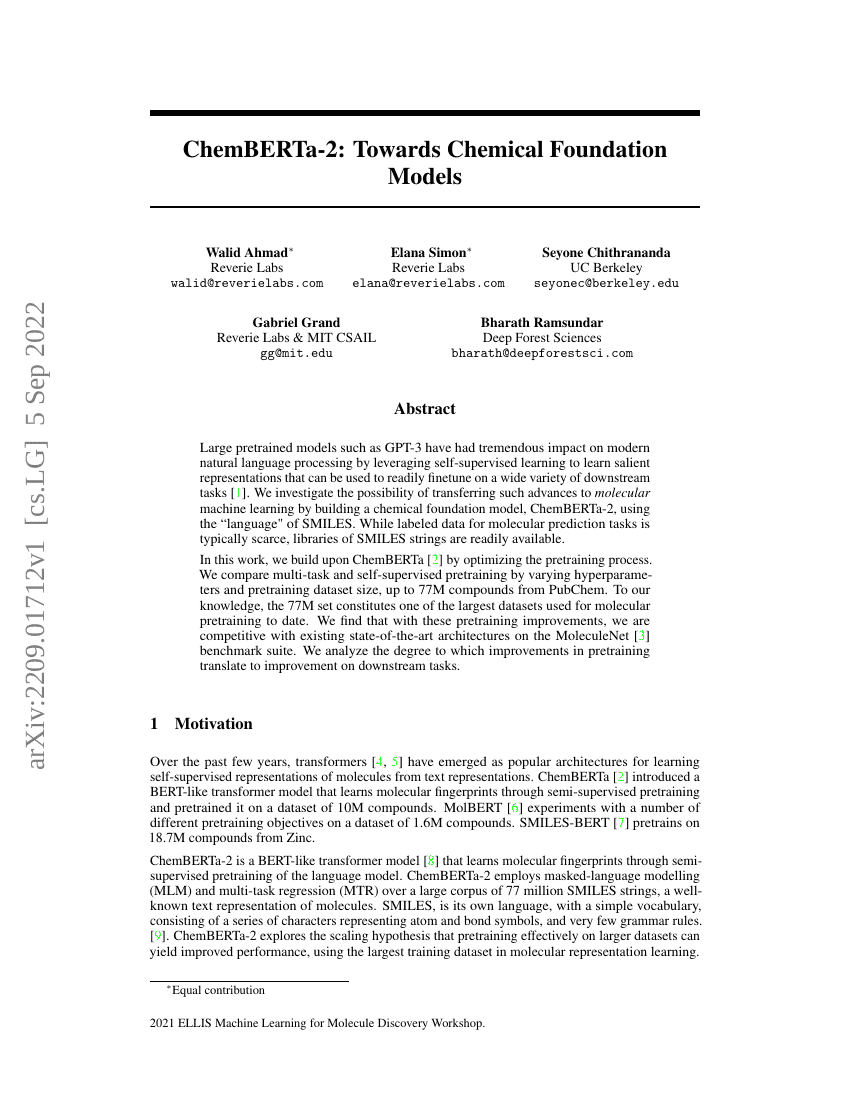 ChemBERTa-2:迈向化学基础模型