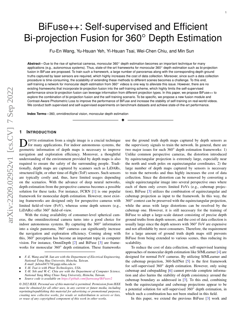 BiFuse++:自监督且高效的双投影融合方法用于360度深度估计