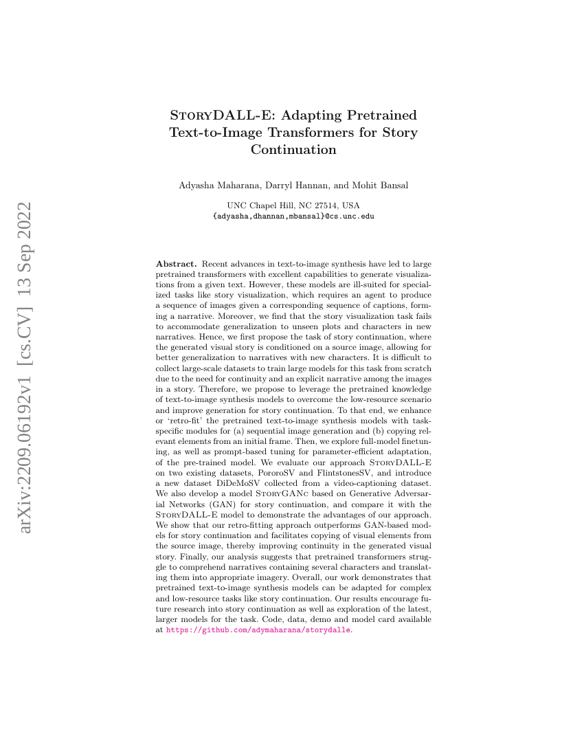 StoryDALL-E：适应预训练文本到图像变换器以实现故事延续