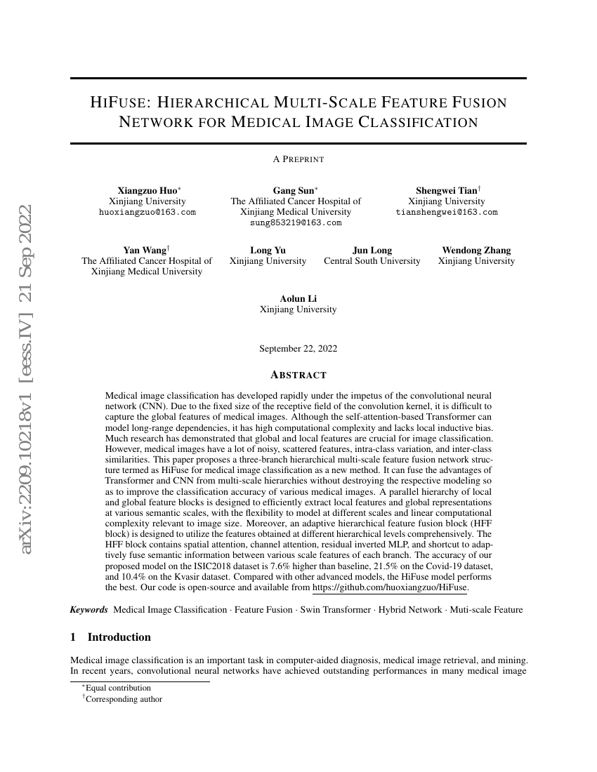 HiFuse:用于医学图像分类的分层多尺度特征融合网络