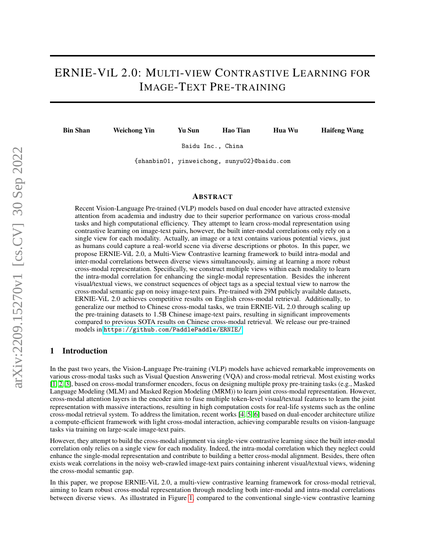 ERNIE-ViL 2.0:用于图像-文本预训练的多视图对比学习