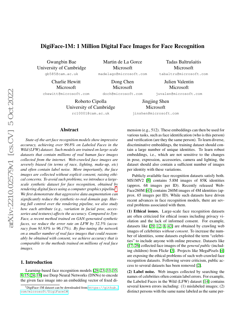 DigiFace-1M:100万数字人脸图像用于人脸识别