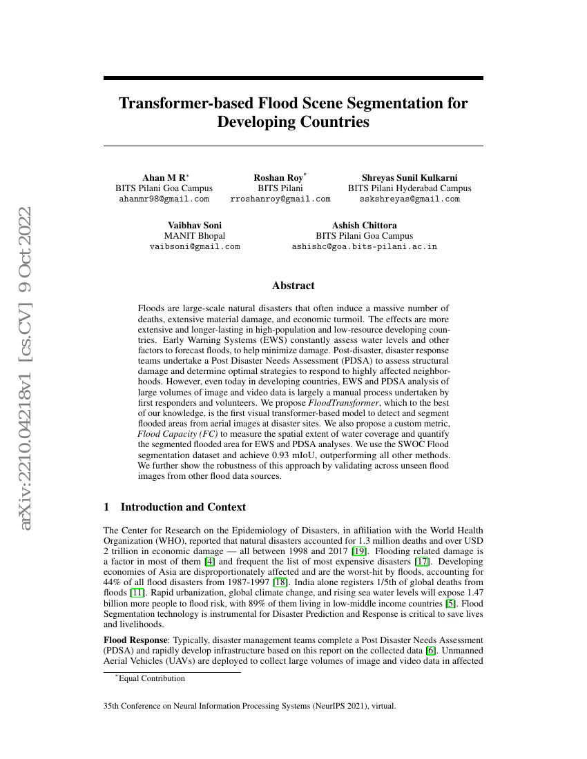 基于Transformer的洪水场景分割方法在发展中国家的应用研究