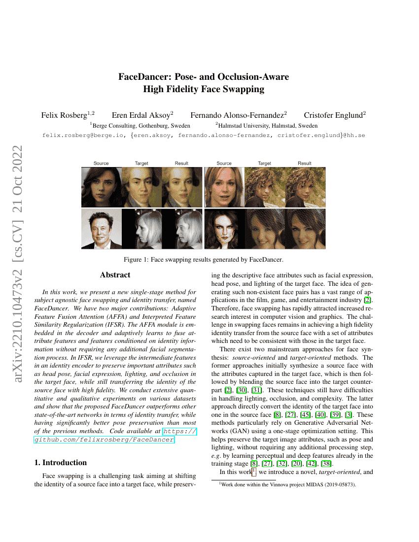 FaceDancer:姿态与遮挡感知的高保真人脸替换