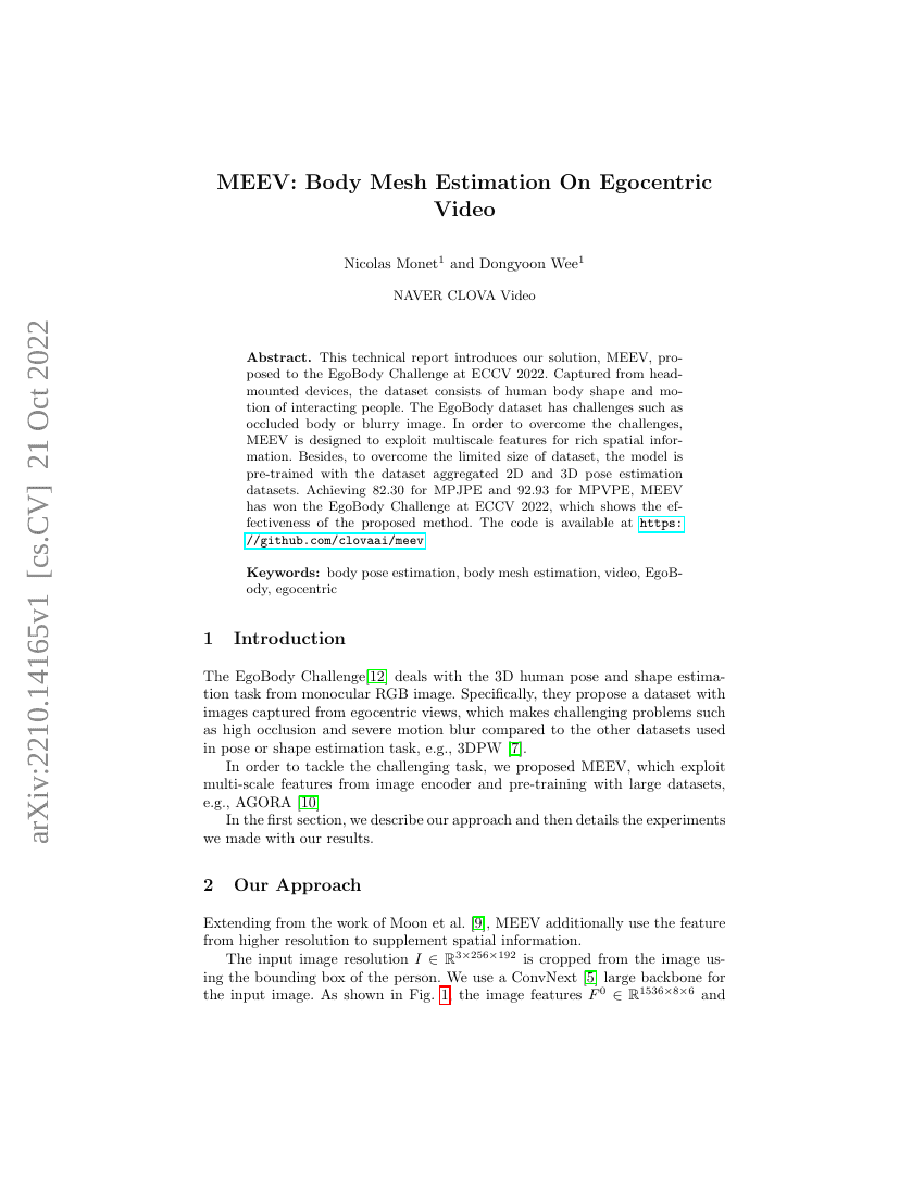 MEEV:基于第一人称视频的人体网格估计