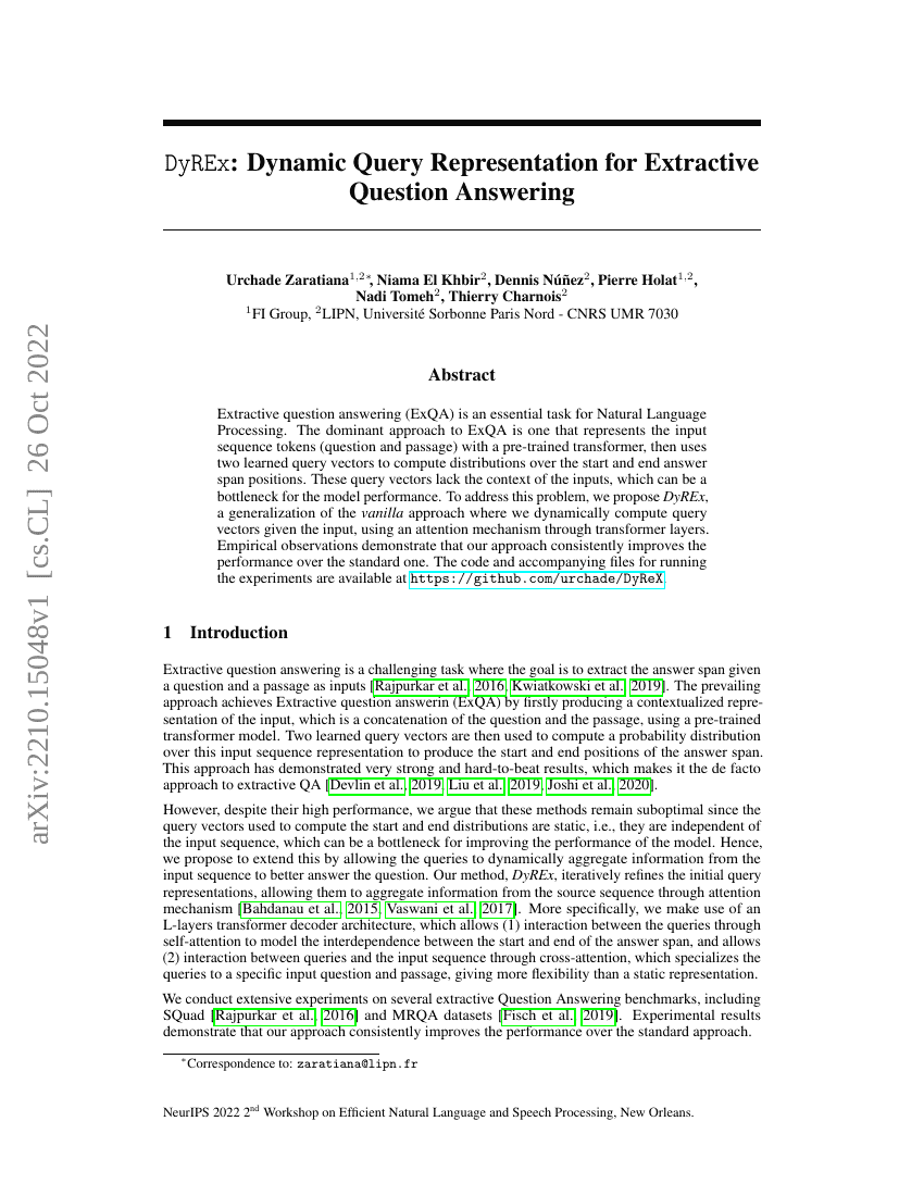 DyREx:用于抽取式问答的动态查询表示
