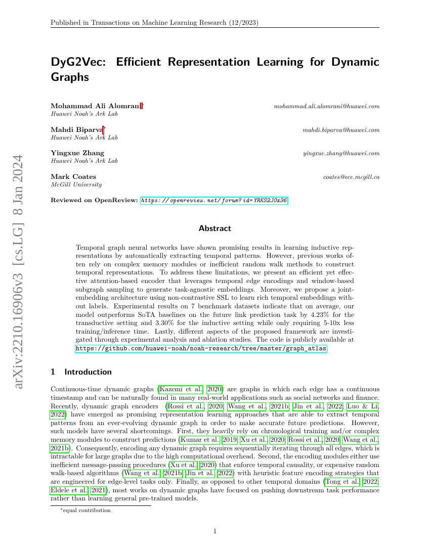 DyG2Vec:动态图的有效表示学习