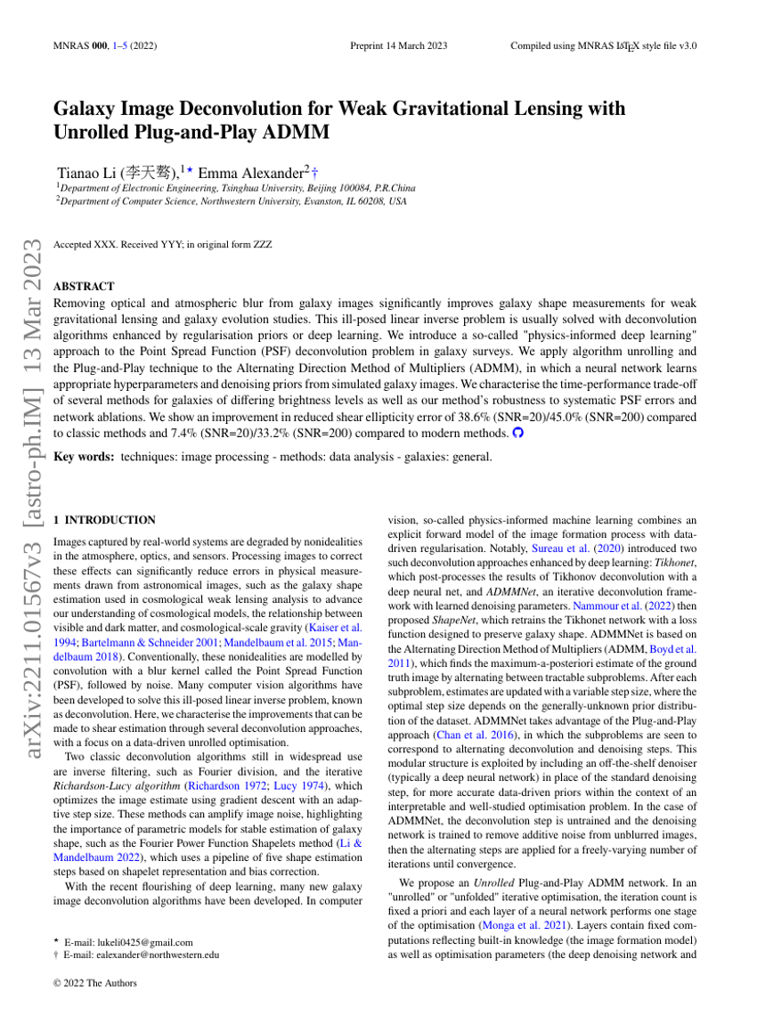 Galaxy Image Deconvolution for Weak Gravitational Lensing with Unrolled Plug-and-Play ADMM