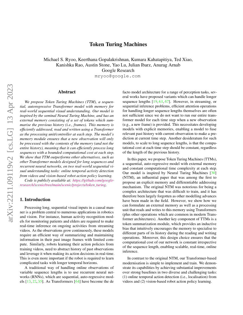 Token Turing Machines