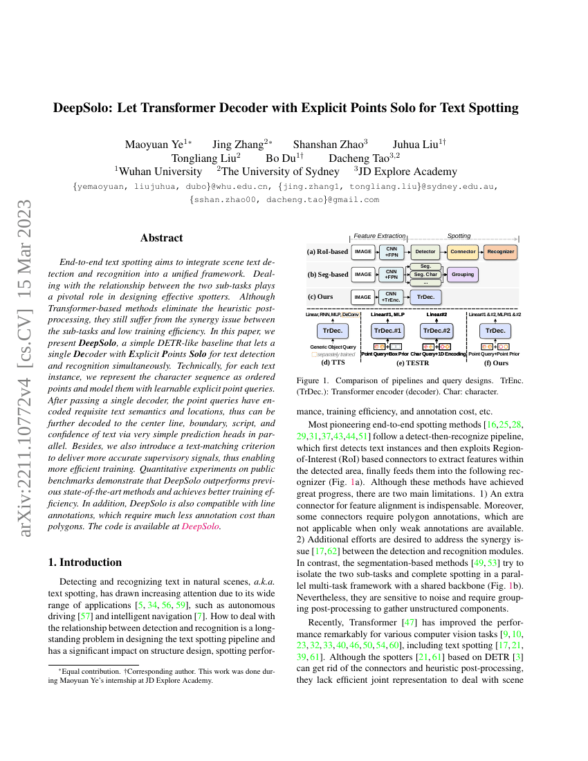 DeepSolo:让带有显式点的Transformer解码器独立完成文本定位任务