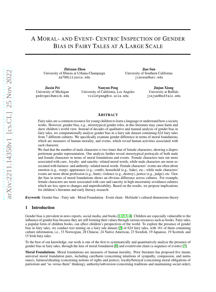A Moral and Event-Centric Inspection of Gender Bias in Fairy Tales at a Large Scale