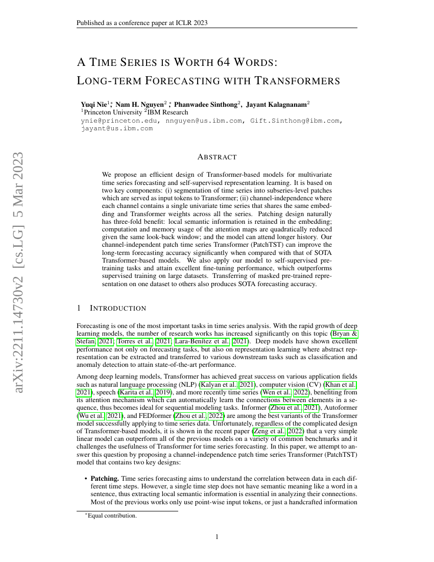 时间序列胜过64个词:基于Transformer的长期预测