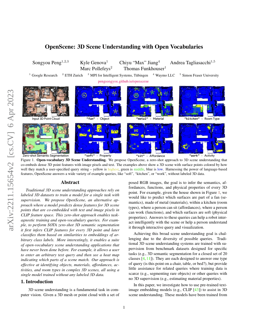 OpenScene:使用开放词汇表的3D场景理解