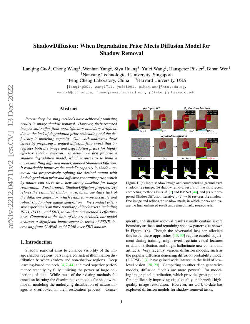 ShadowDiffusion:当退化先验遇到扩散模型用于阴影去除