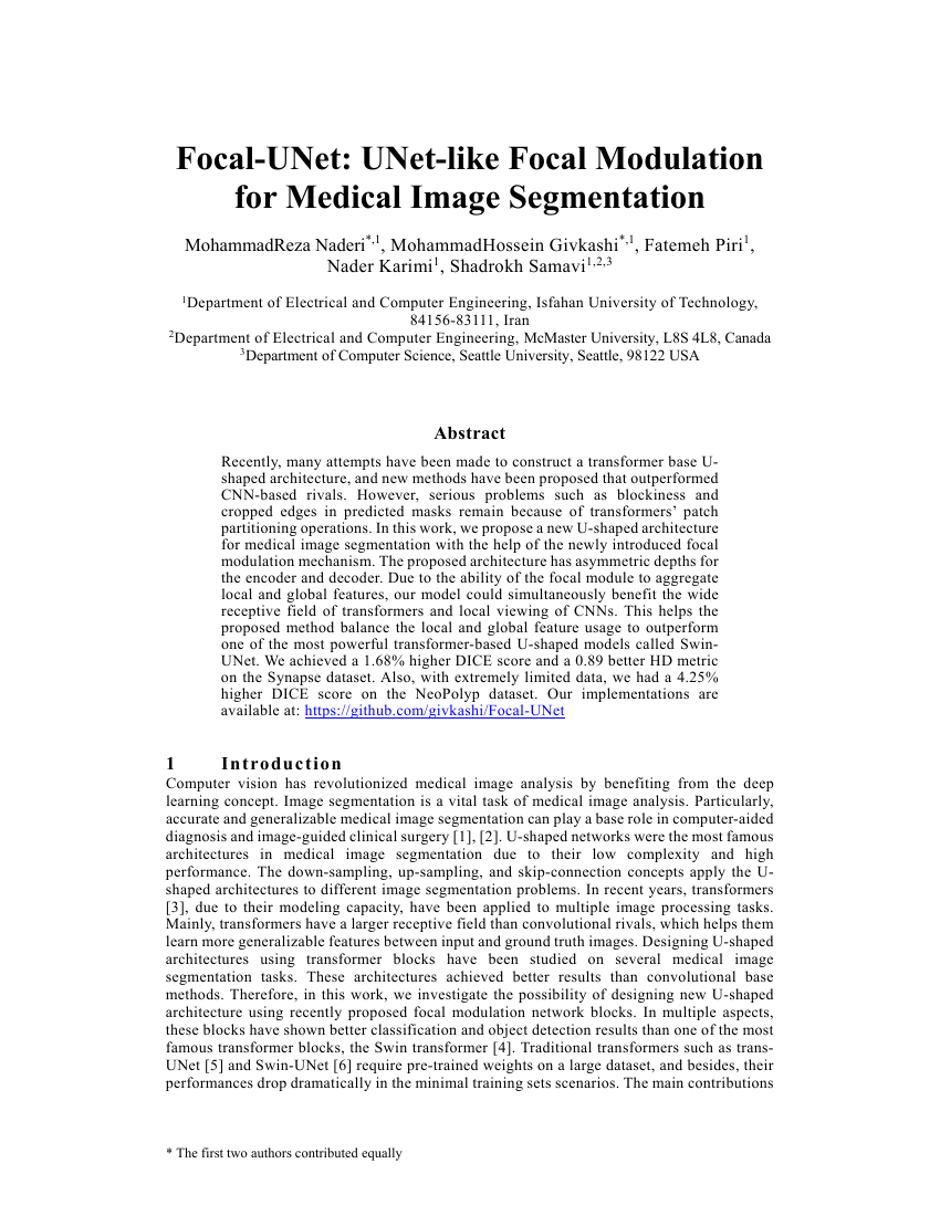 Focal-UNet：用于医学图像分割的类UNet焦点调制