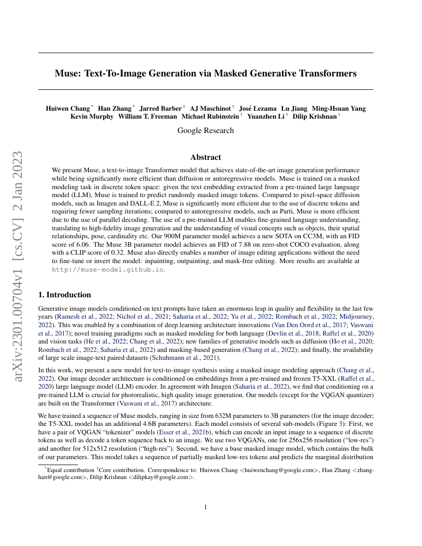 Muse:通过掩码生成式Transformer实现文本到图像生成