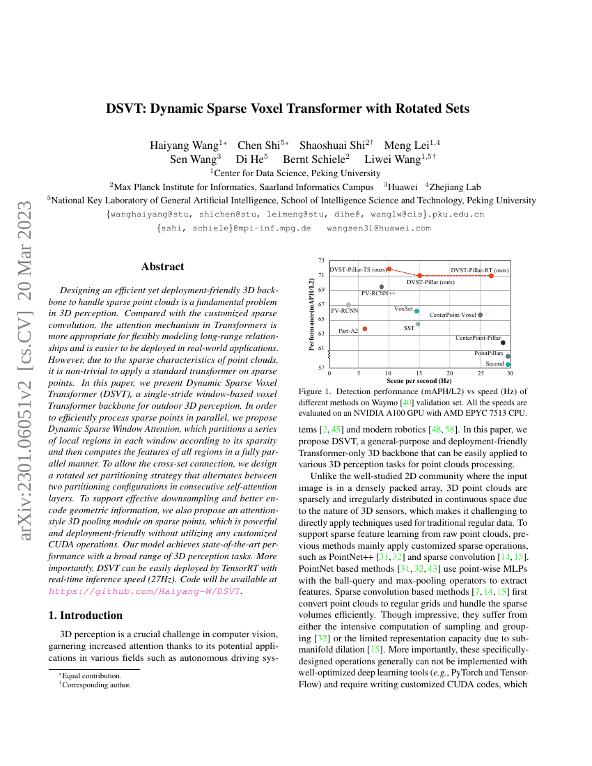 DSVT：带旋转集合的动态稀疏体素Transformer