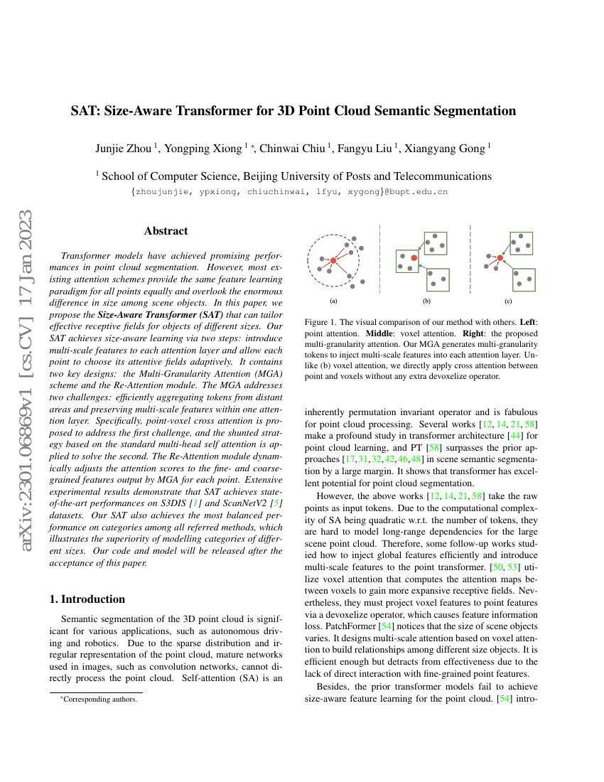 SAT：面向3D点云语义分割的尺寸感知Transformer