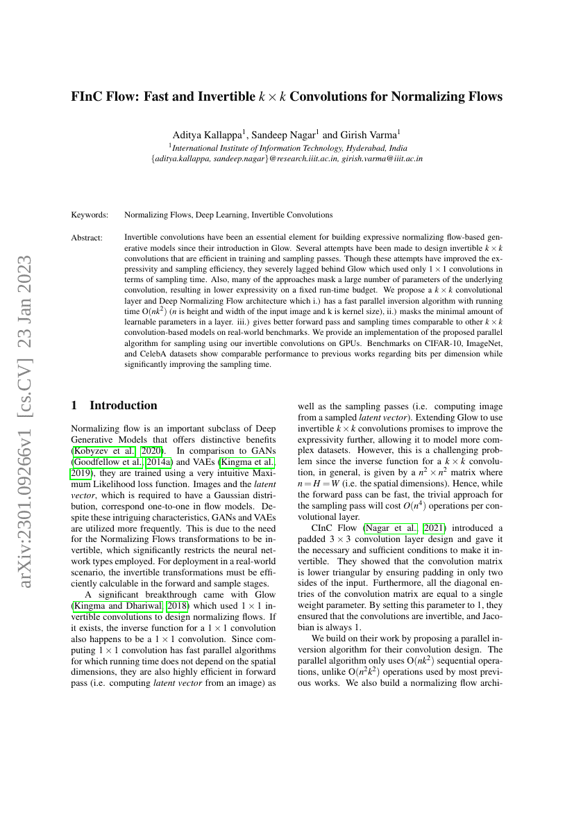 FInC 流:用于归一化流的快速且可逆的 $k \times k$ 卷积