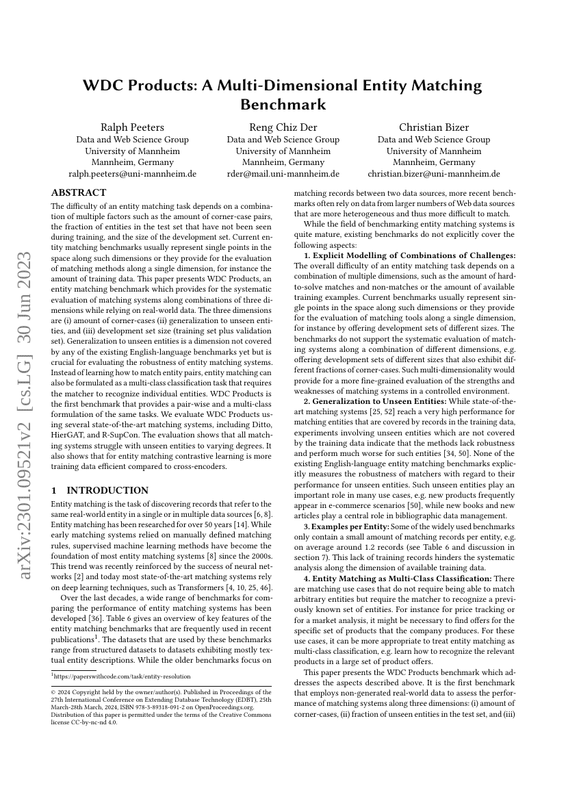 WDC产品：一个多维度实体匹配基准