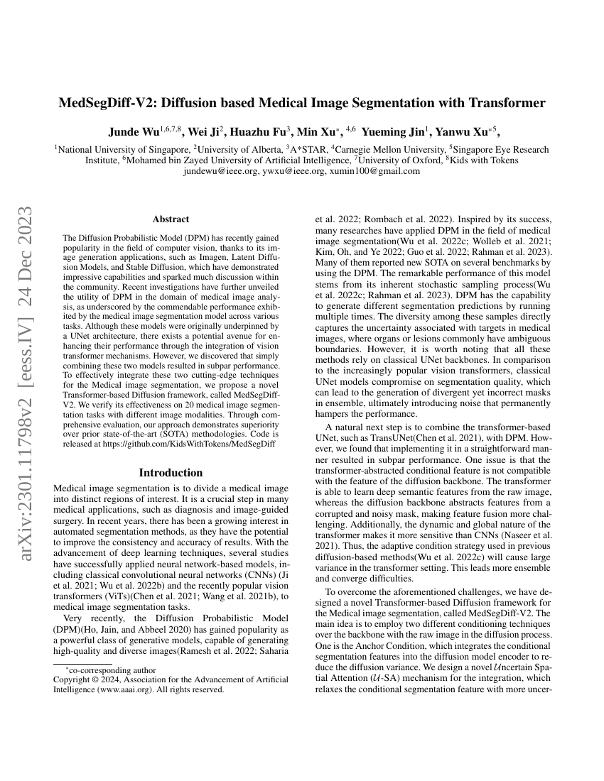 MedSegDiff-V2:基于Transformer的扩散模型医学图像分割