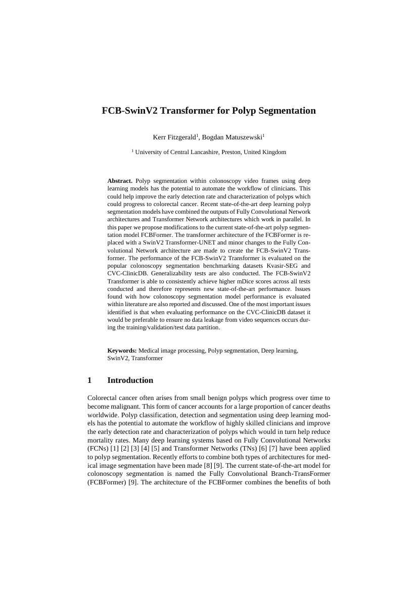 FCB-SwinV2 Transformer 用于息肉分割