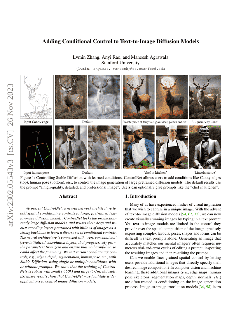 向文本到图像扩散模型中添加条件控制