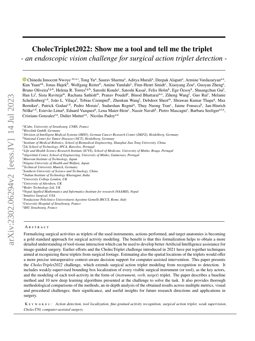 CholecTriplet2022:展示工具并识别三元组——一项用于手术动作三元组检测的内镜视觉挑战