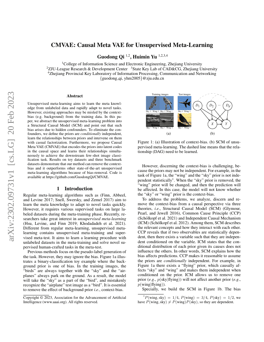 CMVAE:用于无监督元学习的因果元变分自编码器