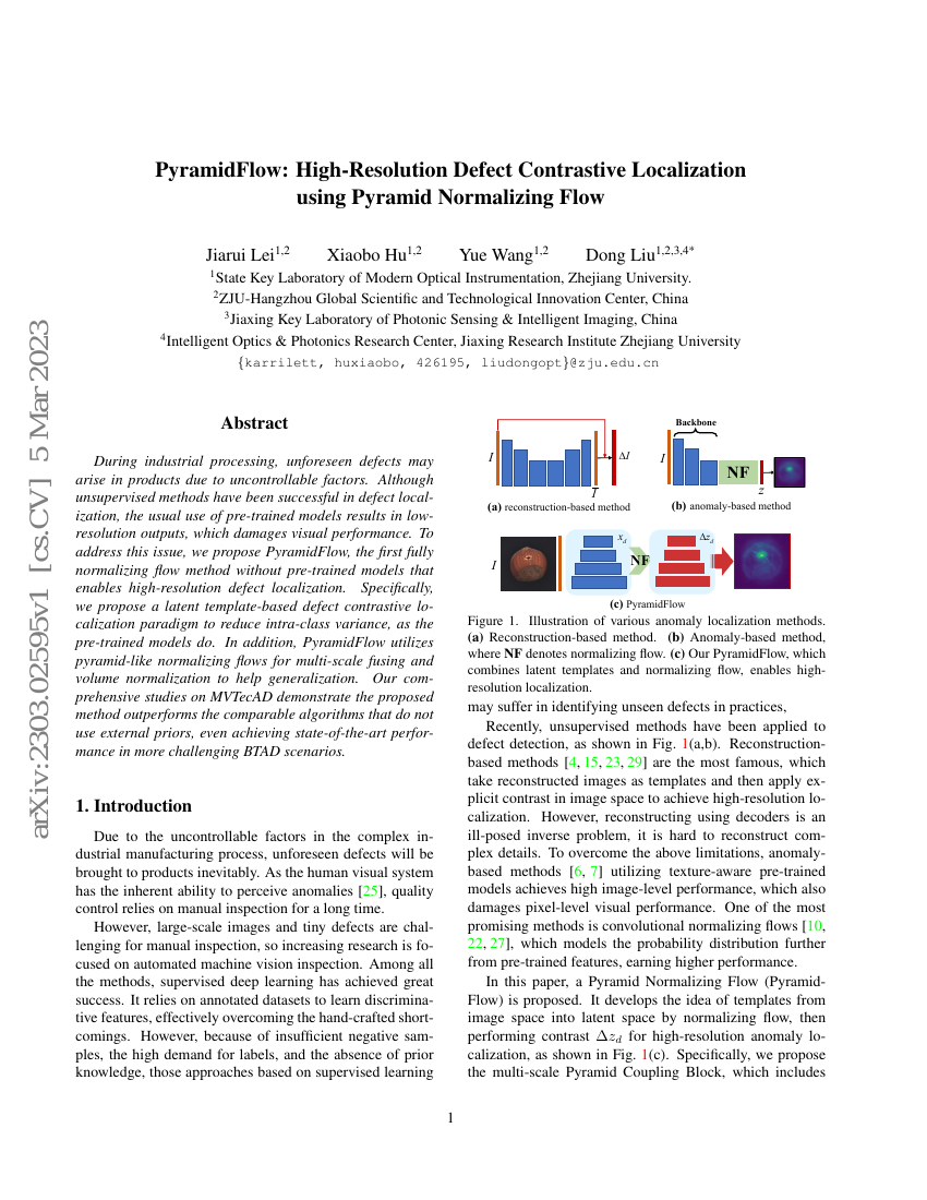 PyramidFlow:基于金字塔归一化流的高分辨率缺陷对比定位