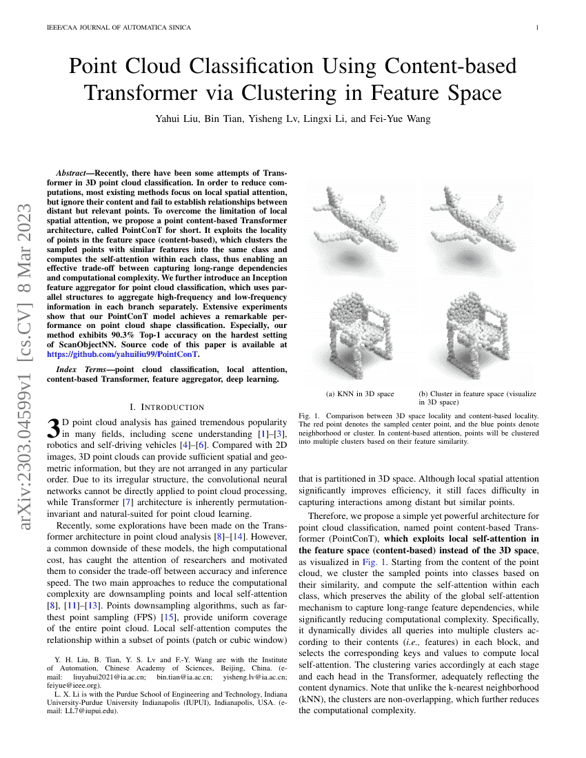 基于内容的Transformer通过特征空间聚类进行点云分类