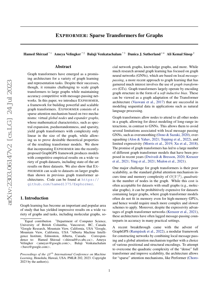 Exphormer:面向图的稀疏Transformer