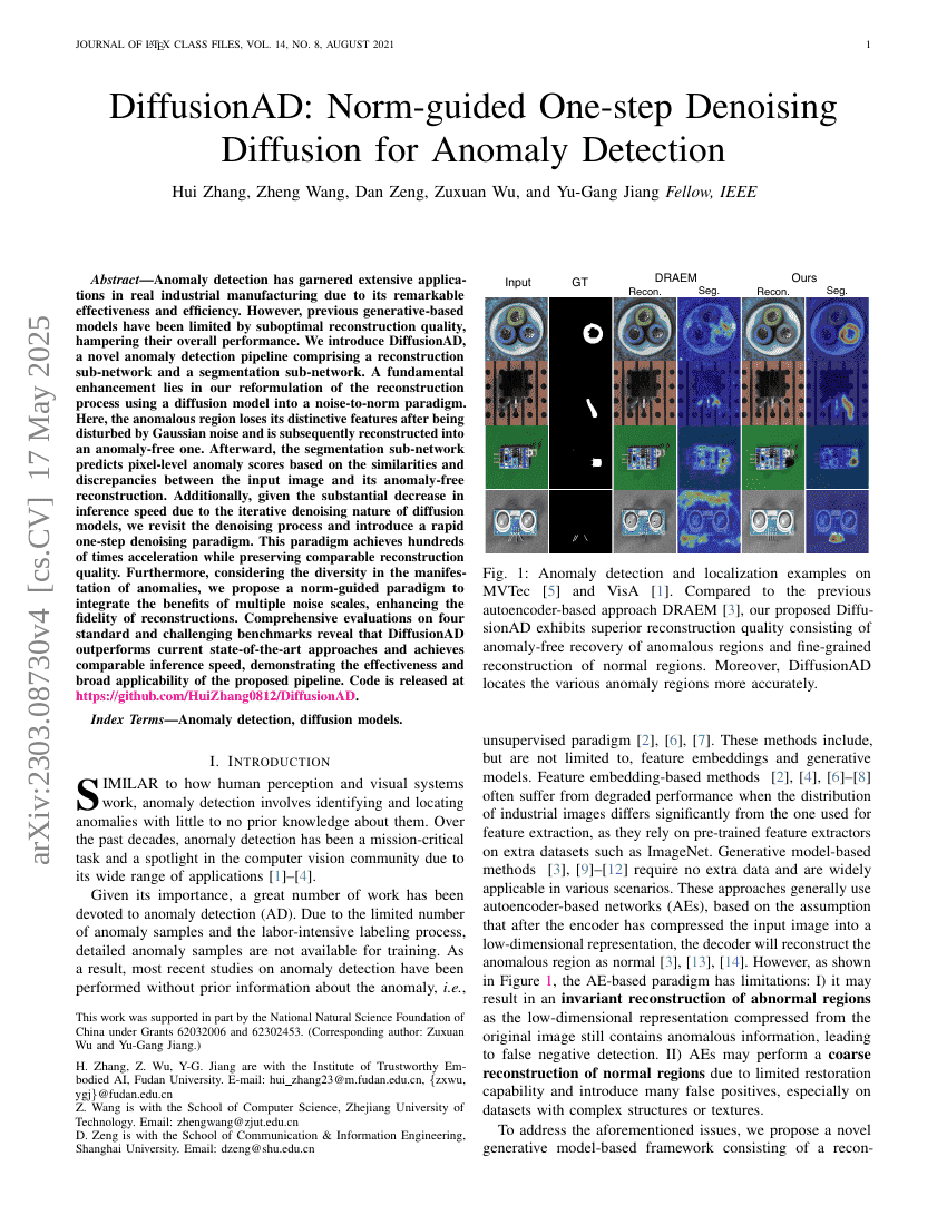 DiffusionAD:基于范数引导的一步去噪扩散异常检测