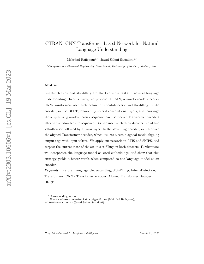 CTRAN:基于CNN-Transformer的自然语言理解网络