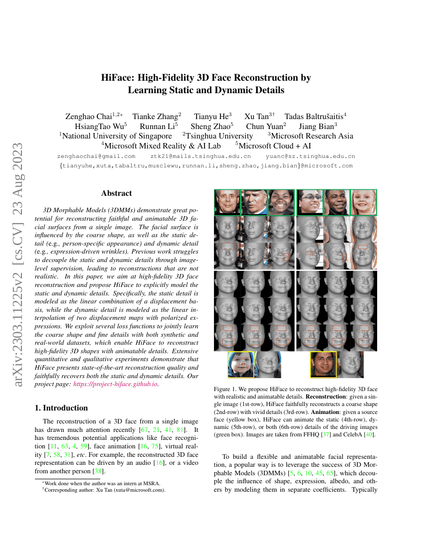 HiFace:通过学习静态与动态细节实现高保真3D人脸重建