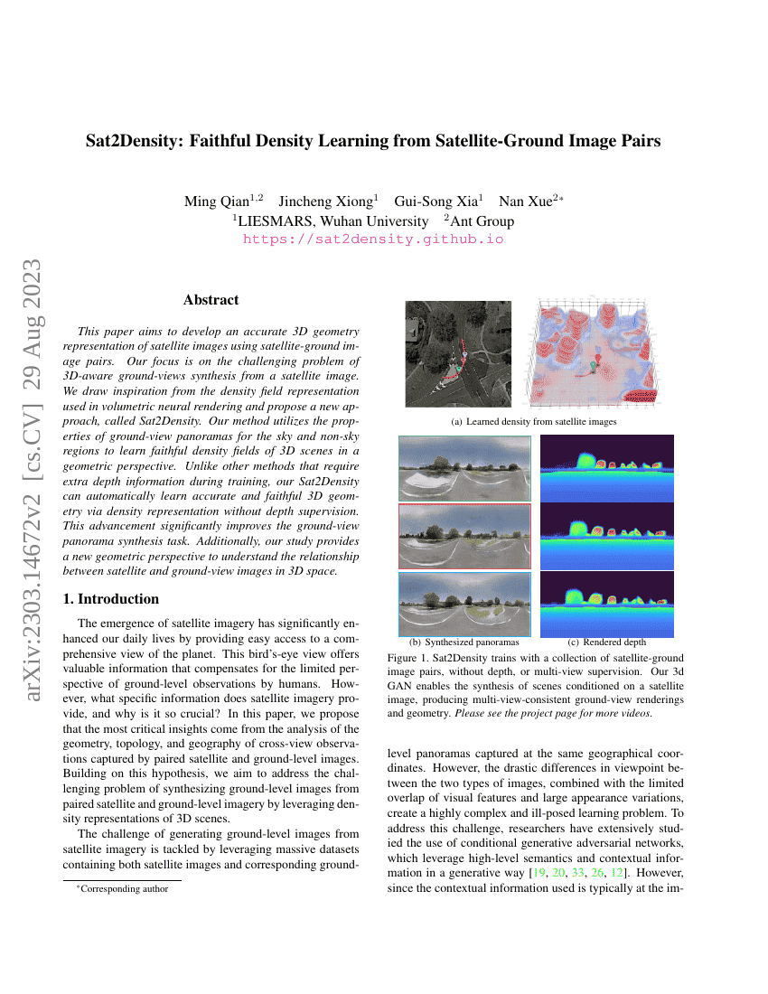Sat2Density:从卫星-地面图像对中忠实学习密度