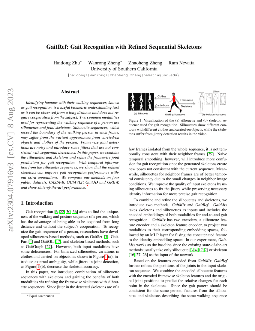 GaitRef:基于精炼顺序骨架的步态识别