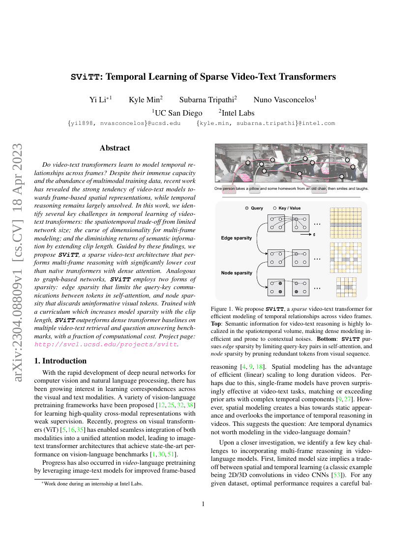 SViTT:稀疏视频-文本变换器的时间学习