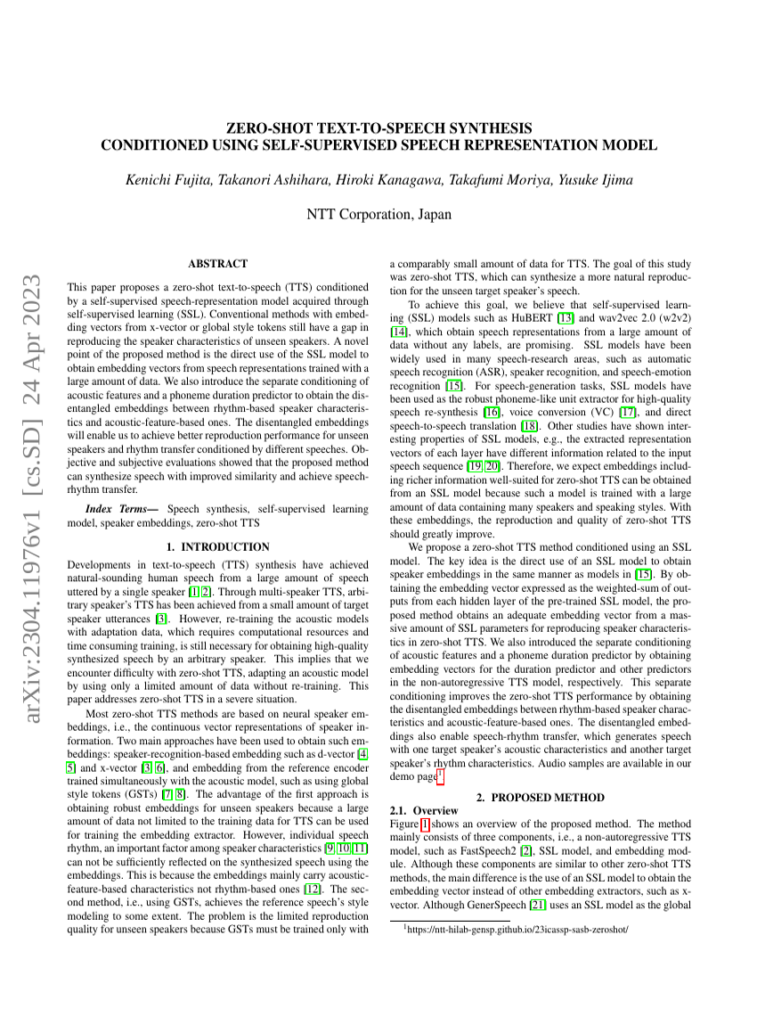 Zero-shot text-to-speech synthesis conditioned using self-supervised speech representation model