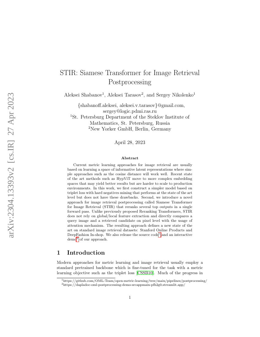 STIR:用于图像检索后处理的孪生Transformer