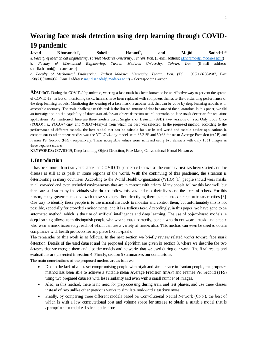 Wearing face mask detection using deep learning through COVID-19 pandemic