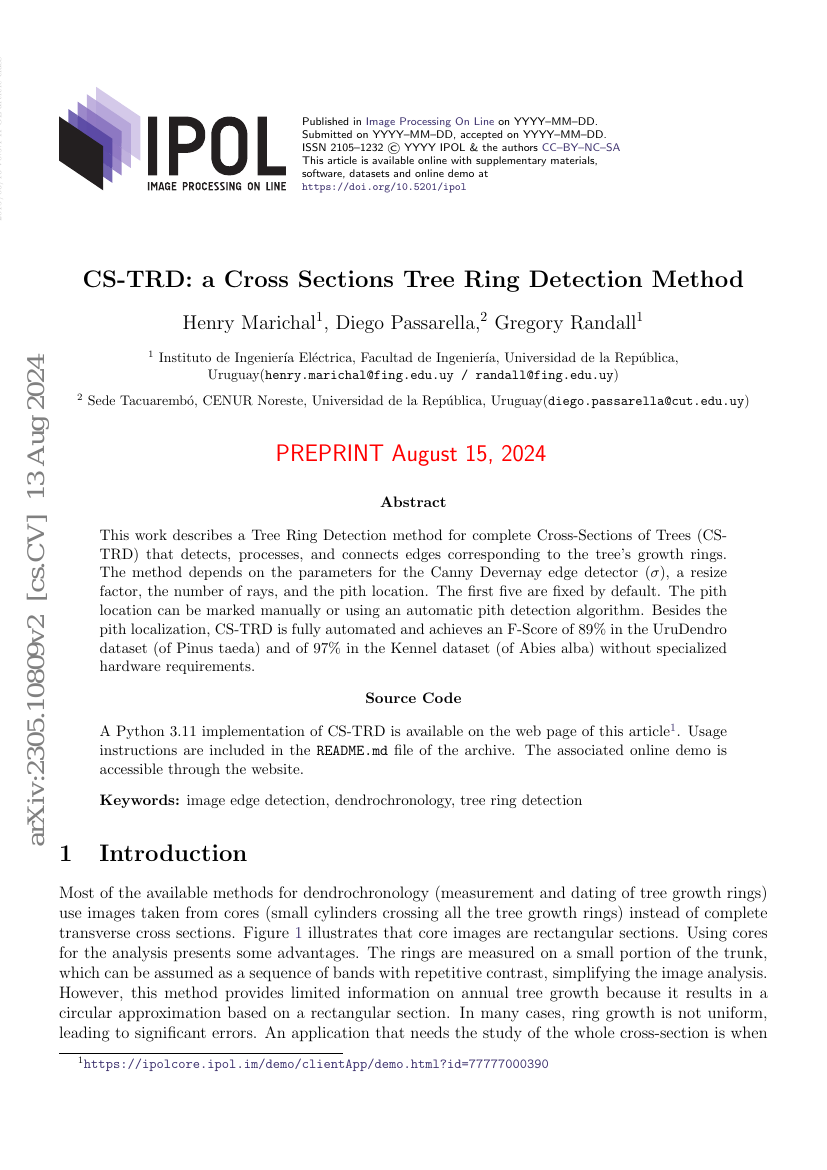CS-TRD：一种跨截面树轮检测方法